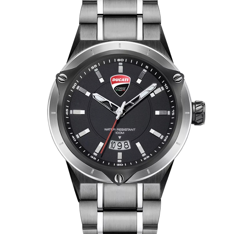Men's Curva Date Timepiece Gunmetal Stainless Steel Bracelet Watch 45mm